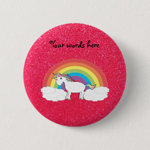 Rainbow unicorn pink glitter 6 cm round badge