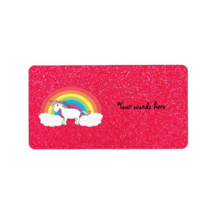 Rainbow unicorn pink glitter label