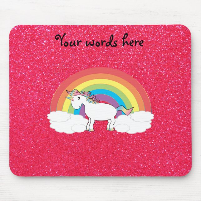 Rainbow unicorn pink glitter mouse pad (Front)