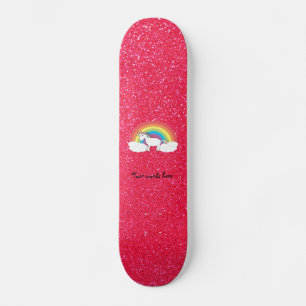 Rainbow unicorn pink glitter skateboard