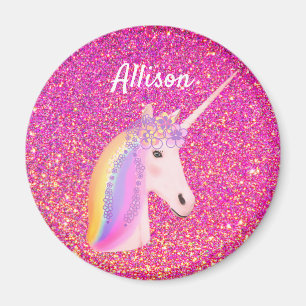 Rainbow Uniçorn Pink Glitter Sparkle Personalised Magnet