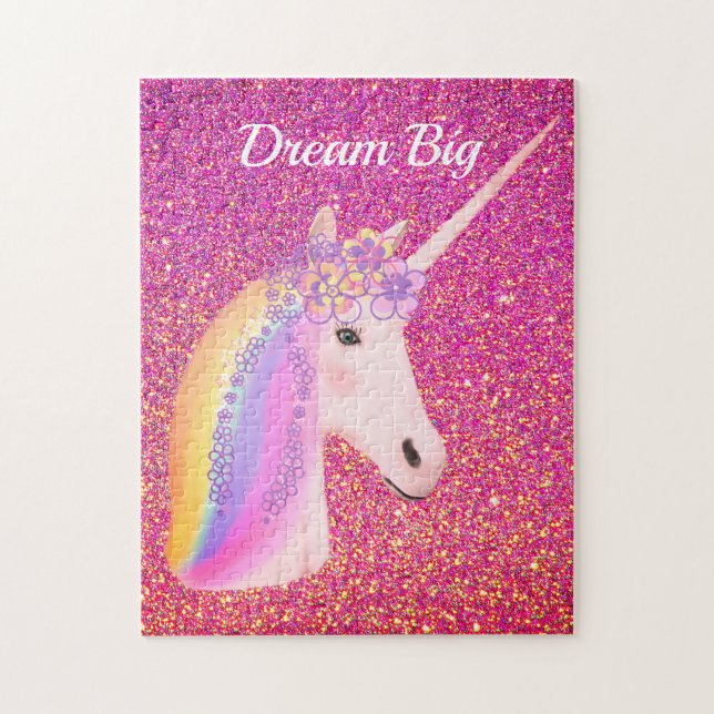Rainbow Unicorn Pink Gold Glitter Sparkle Jigsaw Puzzle (Vertical)