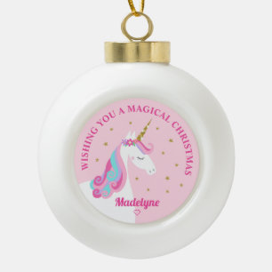 Rainbow Unicorn Pink Personalised Christmas Ceramic Ball Christmas Ornament