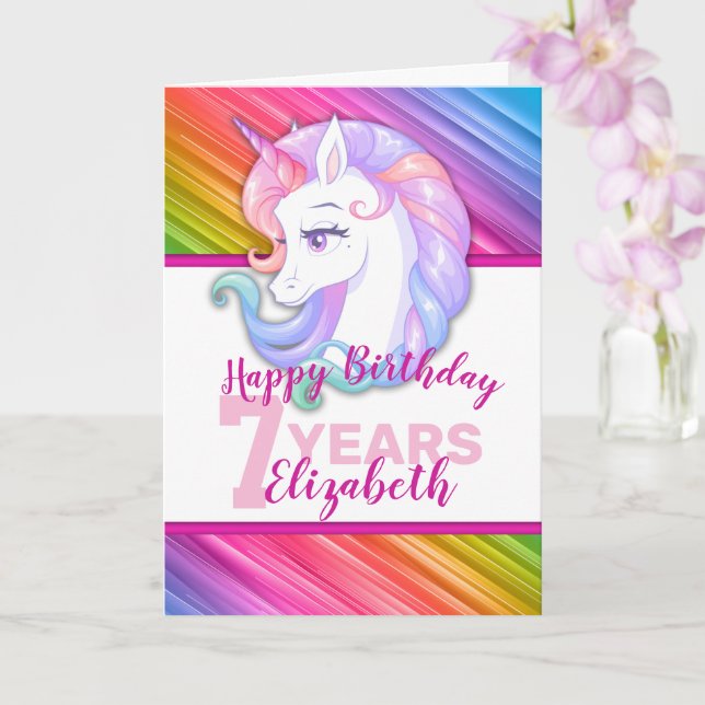 Rainbow Unicorn Pony Girl Birthday Card (Orchid)