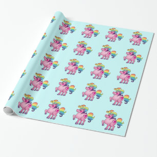 rainbow unicorn pony wrapping paper