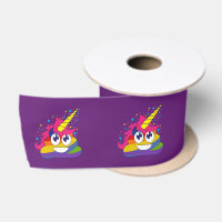 Rainbow Unicorn Poo Emoji (purple) Ribbon