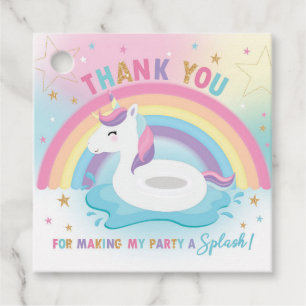 Rainbow Unicorn Pool Birthday Party Thank You Favour Tags
