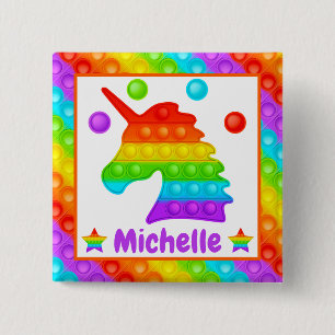 Rainbow Unicorn Pop It Fidget Toy Kids 15 Cm Square Badge
