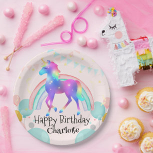 Rainbow Unicorn princess gradient birthday party Paper Plate