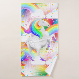 Rainbow Unicorn Princess Starburst Bathroom Bath Towel Set