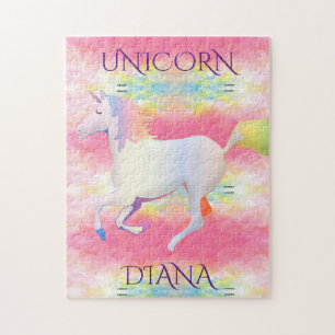Rainbow unicorn puzzle. Personalised name. Jigsaw Puzzle