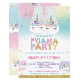 Rainbow Unicorn Pyjama Birthday Party Pajama Invitation