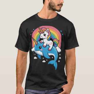 Rainbow Unicorn Riding Narwhal Sea Unicorns T-Shirt