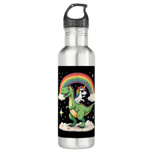 Rainbow Unicorn Riding T rex - Dinosaur Boys Girls 710 Ml Water Bottle
