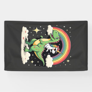 Rainbow Unicorn Riding T rex - Dinosaur Boys Girls Banner