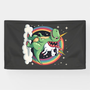 Rainbow Unicorn Riding T rex - Dinosaur Boys Girls Banner
