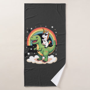 Rainbow Unicorn Riding T rex - Dinosaur Boys Girls Bath Towel