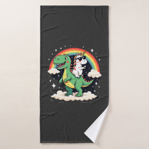 Rainbow Unicorn Riding T rex - Dinosaur Boys Girls Bath Towel