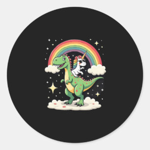 Rainbow Unicorn Riding T rex - Dinosaur Boys Girls Classic Round Sticker