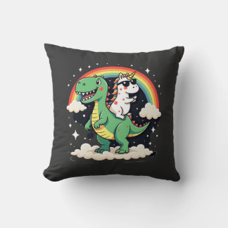 Rainbow Unicorn Riding T rex - Dinosaur Boys Girls Cushion