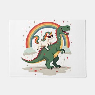 Rainbow Unicorn Riding T rex - Dinosaur Boys Girls Doormat