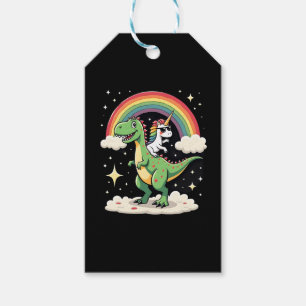 Rainbow Unicorn Riding T rex - Dinosaur Boys Girls Gift Tags