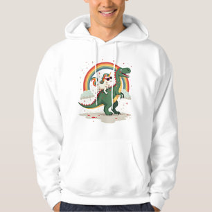 Rainbow Unicorn Riding T rex - Dinosaur Boys Girls Hoodie