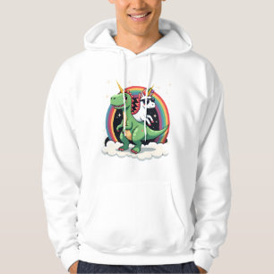 Rainbow Unicorn Riding T rex - Dinosaur Boys Girls Hoodie