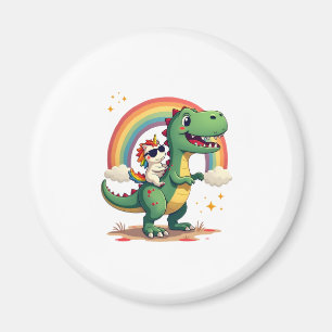 Rainbow Unicorn Riding T rex - Dinosaur Boys Girls Magnet