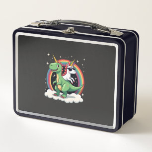 Rainbow Unicorn Riding T rex - Dinosaur Boys Girls Metal Lunch Box