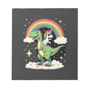 Rainbow Unicorn Riding T rex - Dinosaur Boys Girls Notepad