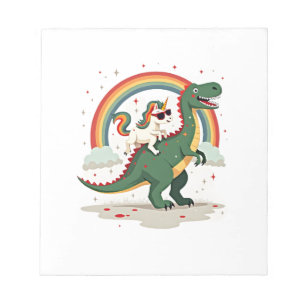 Rainbow Unicorn Riding T rex - Dinosaur Boys Girls Notepad
