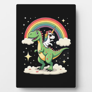 Rainbow Unicorn Riding T rex - Dinosaur Boys Girls Plaque
