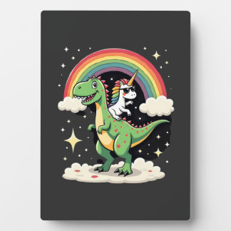Rainbow Unicorn Riding T rex - Dinosaur Boys Girls Plaque