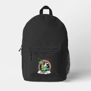 Rainbow Unicorn Riding T rex - Dinosaur Boys Girls Printed Backpack
