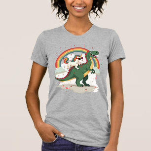 Rainbow Unicorn Riding T rex - Dinosaur Boys Girls T-Shirt