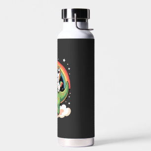 Rainbow Unicorn Riding T rex - Dinosaur Boys Girls Water Bottle