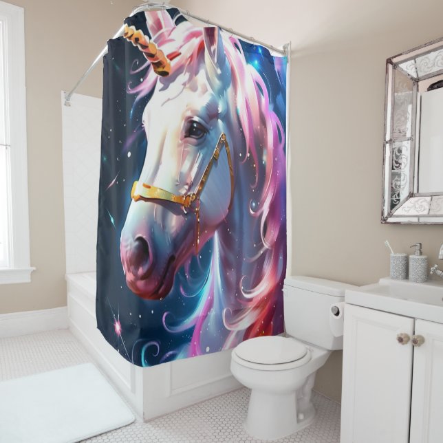 Rainbow Unicorn Shower Curtain (In Situ)