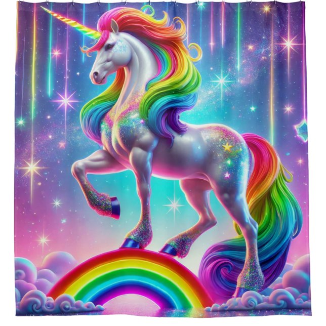 Rainbow Unicorn Shower Curtain (Front)
