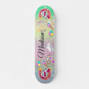 Rainbow unicorn  skateboard