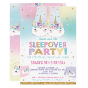 Rainbow Unicorn Sleepover Birthday Party Pajama Invitation