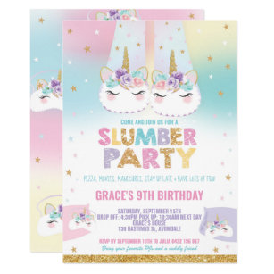Rainbow Unicorn Slumber Birthday Party Sleepover Invitation