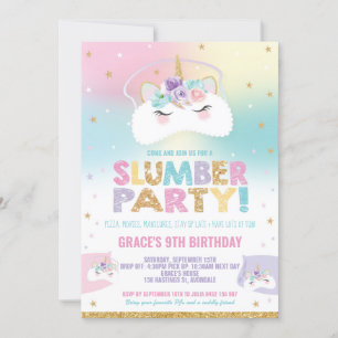 Rainbow Unicorn Slumber Birthday Party Sleepover Invitation