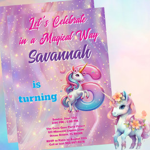 Rainbow Unicorn Sparkle 6th Birthday Party  Invitation