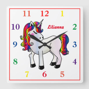 Rainbow Unicorn Square Wall Clock