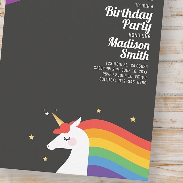 Rainbow Unicorn Stars Birthday Party Invitation (Creator Uploaded)
