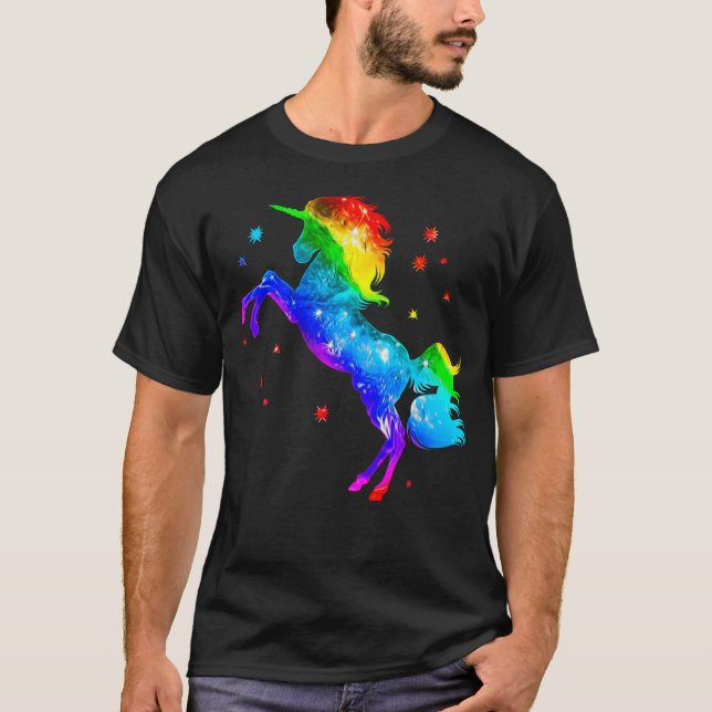 Rainbow Unicorn Stars Galaxy Style Space T-Shirt (Front)