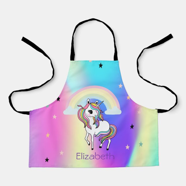 Rainbow Unicorn Stars Holographi Apron (Front)