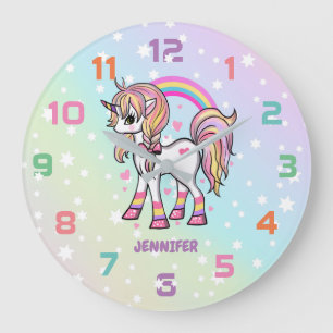 Rainbow Unicorn Stars Nursery Decor Wall Clock