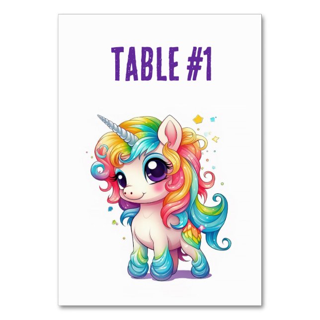 Rainbow Unicorn Table Numbers Seating (Front)